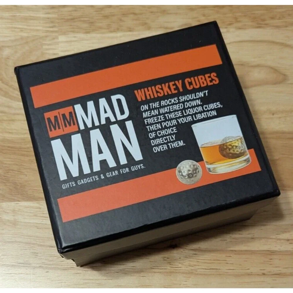 Mad Man Whiskey Cubes Golf Ball Style Reusable Ice Cubes 4 Count in Gift Box
